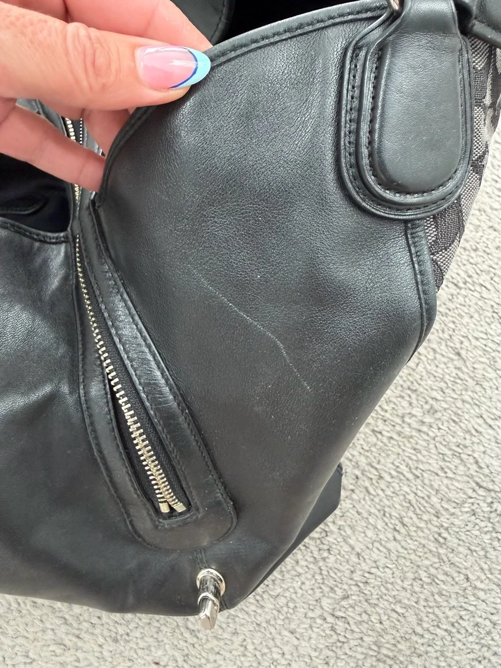 Coach Signature Canvas Shoulder Bag in Black and Gray